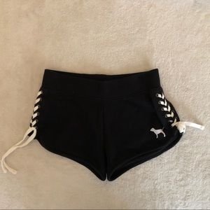 PINK Black Cotton Shorts with White Tie Detail